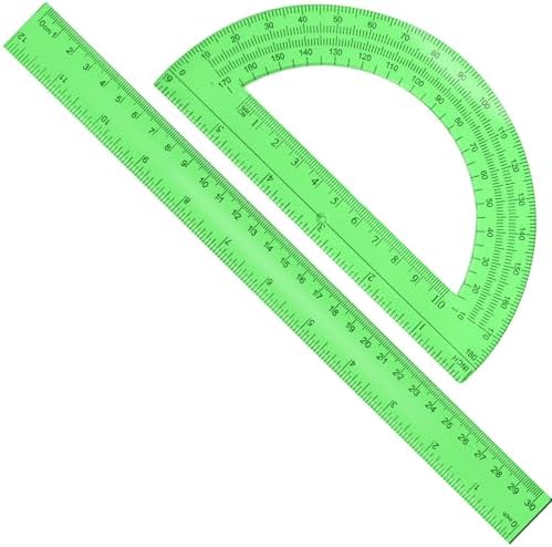 2 Packs 12 Inch Clear Ruler and 6 Inch Protractor Set,Green