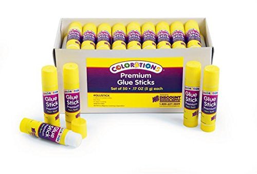 Colorations Washable Glue Sticks, Premium Classroom Art Supplies, Safe Easy-To-Spread Adhesive, Preschool, School Projects, Crafts, Scrapbook Glue, White Glue Stick Dries Clear, Bulk 50 Pack
