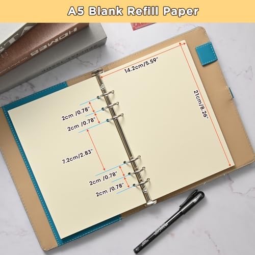 Beige A5 6-Hole Blank Loose Leaf Refill Paper-Fits A5 6-Ring Binder, 100GSM Thick No Bleed-through Sheets, Double Sided Writing for Fountain Pen & Gel Pen(2 Pack)