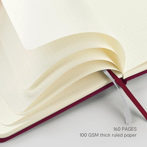 &And Per Se Dotted Journal Notebook – A5 Hardcover, 160 Pages 100gsm Paper, Dot Grid Notebook for Planning & Creative Journaling, 3 Sticker Sheets Included (Dark Red)