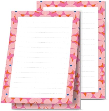 Lined Sticky Notes 4x6 in, 2 Pack Large Cute Notepads with Lines, Bright Post Memo Note Pads Big Rectangular Sticky Notes for Office Pink Cute Flowers