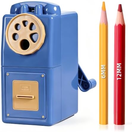 ZMOL Heavy Duty Manual Hand Crank Pencil Sharpener, Desktop, Blue