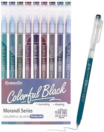 9 Colored Gel Pens Set, 0.6mm Fine Point for Black Paper & White Paper, Pens for Journaling, Adult Coloring Books, Bible, Drawing, Note Taking, Art & Journaling Supplies (Splash of Black)
