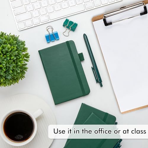 feela 3 Pack Pocket Notebook Journals with 3 Black Pens, A6 Mini Cute Small Journal Notebook Bulk Hardcover College Ruled Notepad with Pen Holder for Office School Supplies, 3.5”x 5.5”, Dark Green