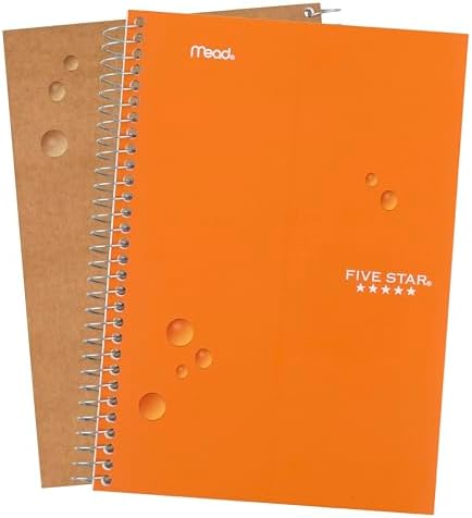 Five Star Spiral Notebook, 2 Subject, College Ruled Paper, 6" x 9-1/2", 80 Sheets, Fights Ink Bleed, Water Resistant Cover, Sedona Orange (840029CD1-ECM)