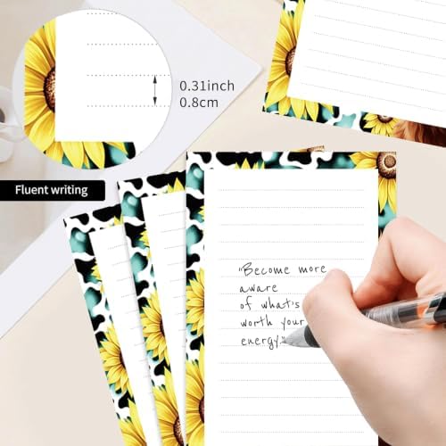 2 Pack Lined Sticky Notes 4x6 in, Cute Self-Stick Notepads with Lines, Large Memo Pads Strong Adhesive for Office, Home Sunflower Cow