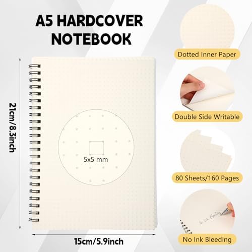 Dunzoom 6 Pack Graph Paper Spiral Notepad A5 & A4 Grid Notebooks Steno Pad Memo Notebook, 160 Pages for Writing Sketching Office, Transparent Plastic Hardcover (Dotted Paper,A5)