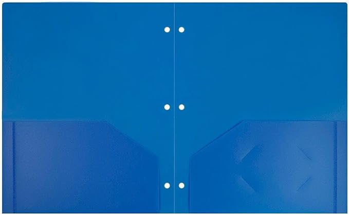 JAM PAPER Heavy Duty Plastic 3 Hole Punch Pocket Folders - Extra Tough School Folders - Blue - 12/Pack