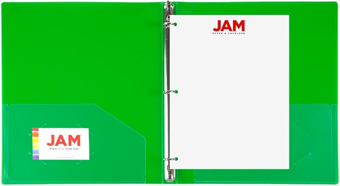 JAM PAPER Plastic 0.5 inch Binder - Green 3 Ring Binder - Sold Individually