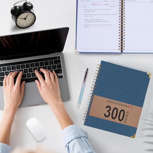 Hardcover Leather Spiral Notebook 8.5" x 11" with Removable Dividers, 300 Pages 5 Subject College Ruled Notebook for Work with Tabs, A4 Spiral Journal for Women Men, School Students Note Taking, Navy