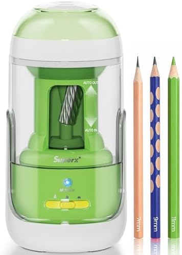 M&G S5 Electric Pencil Sharpener,Fully Automatic for 6.5–11mm No.2&Colored Pencil,Auto In&Out,3 Sharpness Modes,Type-C Rechargeable,Helical Blade,Cute Pencil Sharpener for School Classroom Home, Green