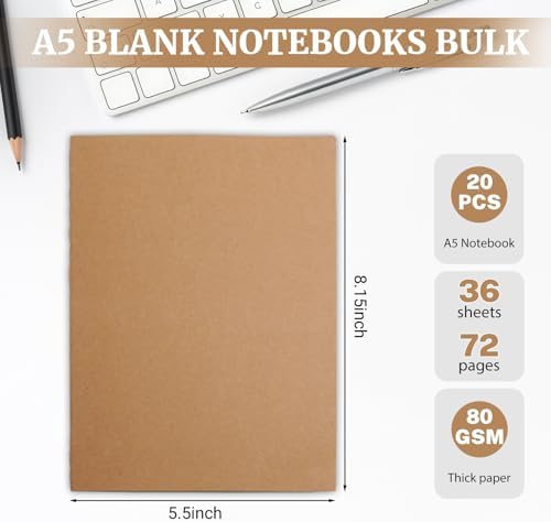 20 Pack A5 Kraft Notebooks Bulk, 8.15" X 5.5" Lined Paper Journal Notebooks