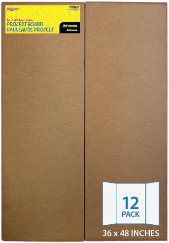 Royal Brites 1-Ply Corrugated Tri-fold Project Display Board 36" x 48", Exhibition, Presentation, & Science Fair Display Boards, Lightweight Tri-Fold Board with Smooth Surface, Blue/Kraft, Pack of 12