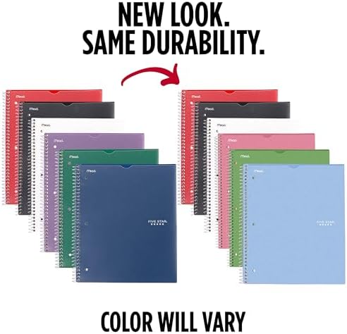 Five Star Spiral Notebook + Study App, 6 Pack, 1 Subject, College Ruled 8.5" x 11" Paper, 100 Sheets, Fights Ink Bleed, Customizable Water Resistant Cover, Assorted Colors (820045-ECM)