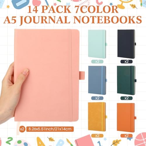 Laumoi 14 Pack Hardcover Lined Journal Notebooks Bulk,Earth Tone,A5