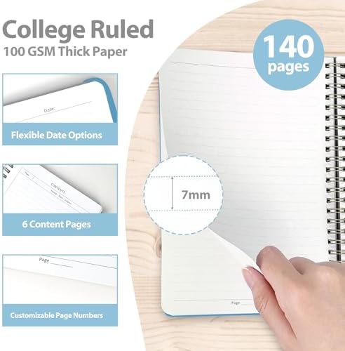 A5 Lined Spiral Journal Notebook, 146 Pages Hardcover Notebook with 100 GSM Thick Paper, Inner Pocket & Elastic Closure, 5.7" x 7.9", Notebooks for Work, School, College, Office, Journaling & Note Taking