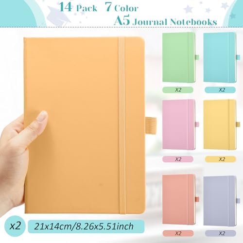 Laumoi 14 Pack Hardcover Lined Journal Notebooks Bulk,Candy Color,A5