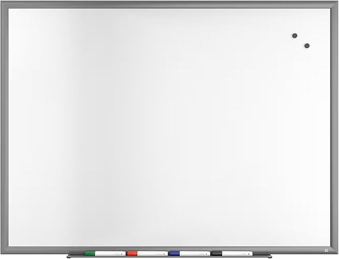 TRU RED™ Magnetic Porcelain Dry Erase Board, Gunmetal Frame, 4' x 3', Wall-Mountable, Aluminum