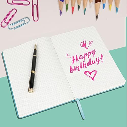 Grid Journal Bullet Notebook - Turquoise Leather Cover, 8.3 x 5.7Inch, 160 Pages, 100gsm Paper, Hardcover with Inner Pocket, Elastic Closure and Ribbon Bookmark, Great for Women and Men