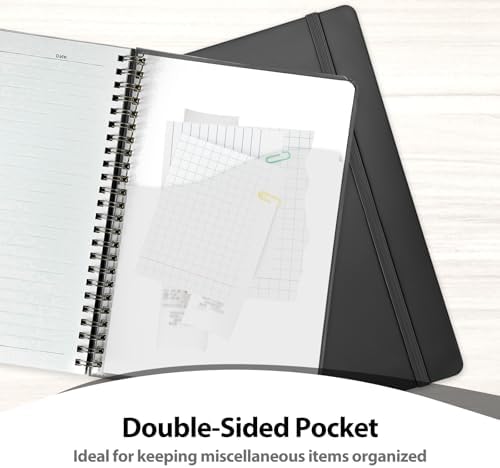 A5 Lined Spiral Journal Notebook, 146 Pages Hardcover Notebook with 100 GSM Thick Paper, Inner Pocket & Elastic Closure, 5.7" x 7.9", Notebooks for Work, School, College, Office, Journaling & Note Taking