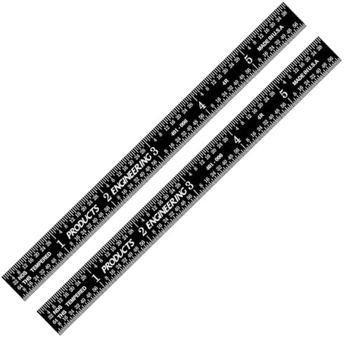 PEC Tools 6" Black Chrome Metal Ruler, Flexible, 4R Graduation, Pack of 2