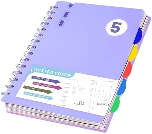 Spiral Notebook with Dividers & Tabs ,5 Subject Notebook,5x7,Violet