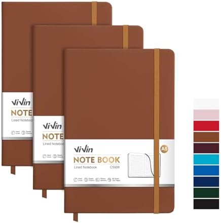 ViVin 3 Pack A5 Hardcover Lined Notebook,192 pg College Ruled 5.5x8.3