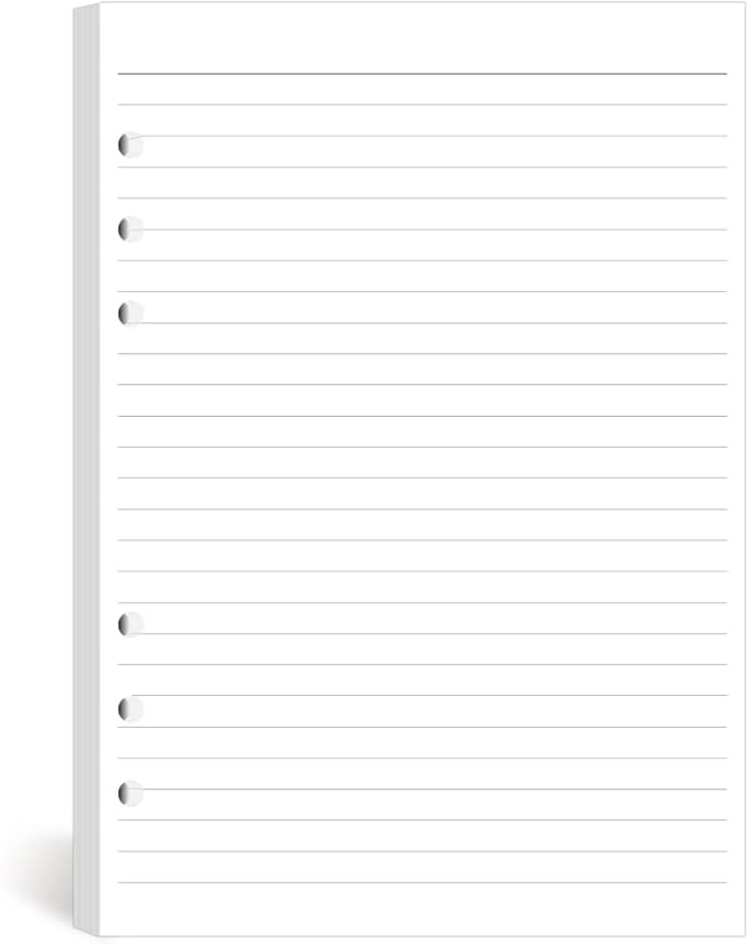 A5 Lined Paper 6-Hole Punched, 100 Sheets (200 Pages), Compatible with Filofax A5 Organizer, 100gsm, White