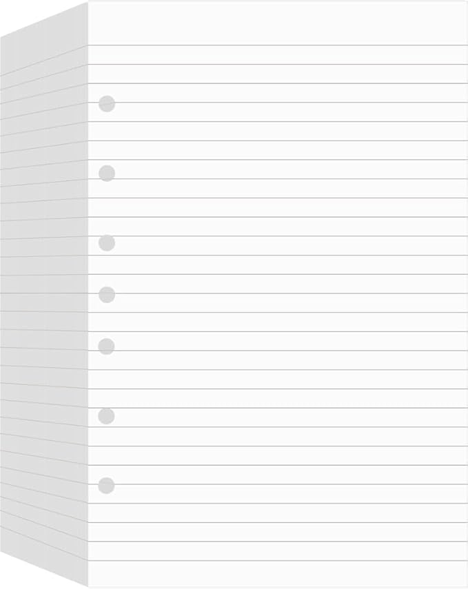 Lined Filler Paper for Mini Binder 5.5"x8.5", 500 Sheets College Ruled, 7-Hole, White