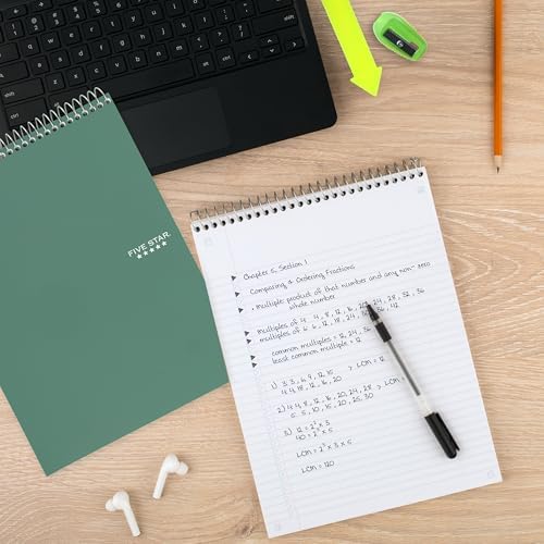 Five Star Top Spiral Notebook + Study App, 1 Subject, College Ruled Notepad, 8-1/2" x 11", 100 Sheets, Fights Ink Bleed, Water Resistant Cover, Seaglass Green (820058C-ECM) (Pack of 12)