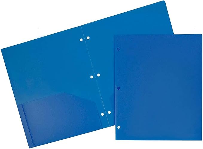 JAM PAPER Heavy Duty Plastic 3 Hole Punch Pocket Folders - Extra Tough School Folders - Assorted Primary Colors - 6/Pack