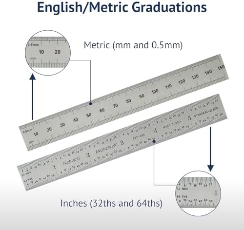 PEC Tools 6"/150mm Rigid Metal Ruler, Made in USA