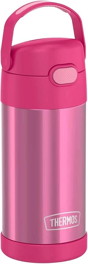 THERMOS FUNTAINER Water Bottle with Straw - 12 Ounce - Kids Stainless Steel Vacuum Insulated Water Bottle with Lid, Pink