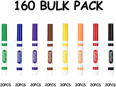 Rarlan Washable Markers Bulk for Kids, Bulk pack, 8 Colors, 160 Count (Pack of 6)