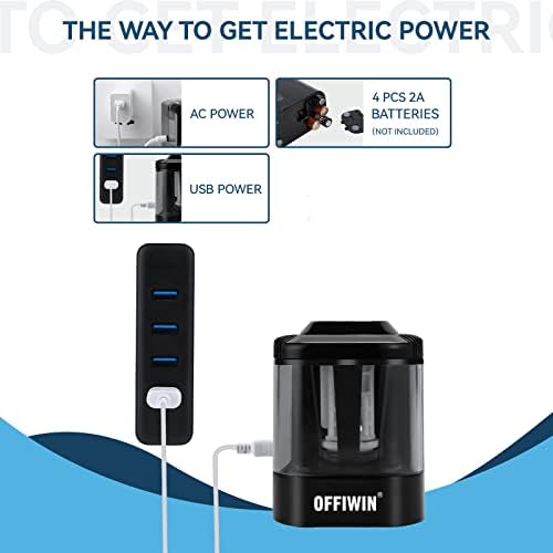 Electric Pencil Sharpener for 6-8mm No.2/Colored/Watercolor/Charcoal Pencils,Adapter/USB/Battery Operated in School/Classroom/Office/Home(Black)