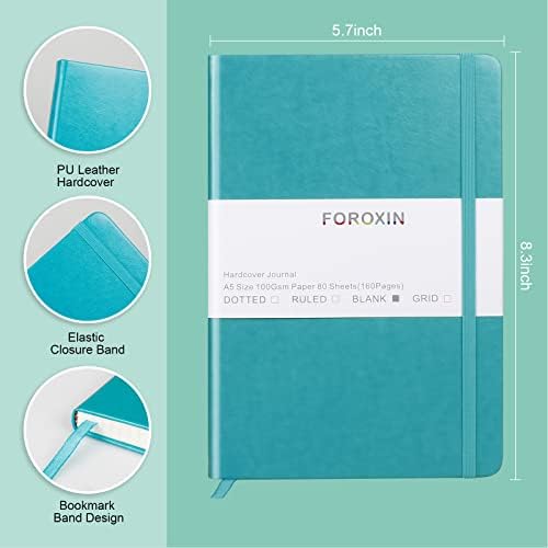 Blank Journal Notebook, (Turquoise), 160 Pages, Medium 8.3x5.7 inches - 100 gsm Thick Paper, Hardcover