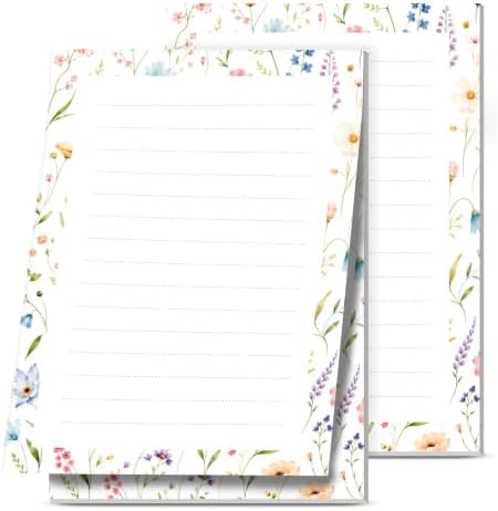 2 Pack Lined Sticky Notes 4x6 in, Cute Self-Stick Notepads with Lines, Large Memo Pads Strong Adhesive for Office, Home Watercolor Boho Flowers