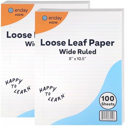 Emraw Wide Ruled Filler Paper, Perfect for Normal Everyday Notetaking 8"x10.5" x 0.32" Inch, 2 Pack - 100 Sheets Per Pack (Total 200 Sheets)