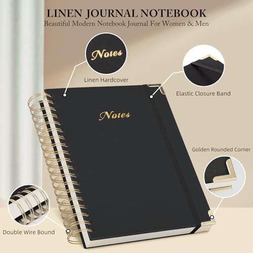 Spiral Notebook Journal, 328 Pages Linen Hardcover College Ruled Notebook, Lined Thick Journals for Women Men, A5 Thick Spiral Journal for Writing, 100GSM Paper, Cute Notebooks for Work School