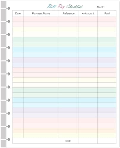 A4 TUL Bill Payment Checklist Refills - 50 Sheets/100 Pages Letter Size Monthly Budget Forms for 11-Disc Discbound Budget Planners, 8.5" x 11"