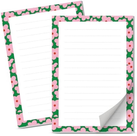 Lined Sticky Notes 4x6 in, 2 Pack Large Cute Notepads with Lines Self-Stick Note Pad, Funny Memo Pads Strong Adhesive for Office, Home Pink Cute Small Flowers