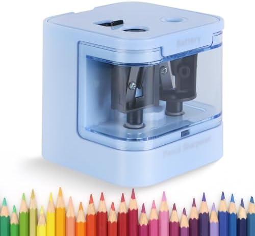 Eagle Electric Pencil Sharpener, Dual Holes, Battery Powered for School/Office/Art, 5s Fast Sharpening, Portable w/Large Shaving Tray & Replaceable Blades, for 6-12 mm Pencils(Blue)