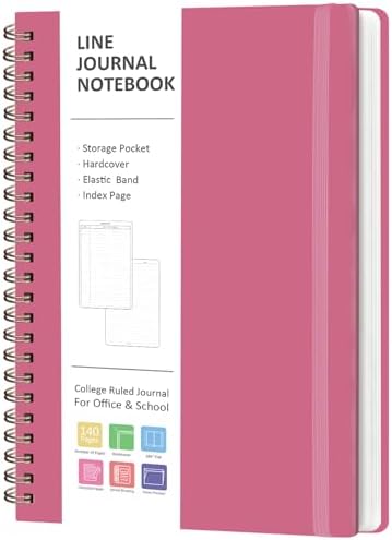 VALOME Journaling Notebooks, A5 Lined Spiral Notebook for Women & Men, 146 Pages College Ruled Hardcover Note Book for Work, Note Taking, Journaling, School, Writing (Rose Pink)
