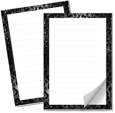 Lined Sticky Notes 4x6 in, 2 Pack Large Cute Notepads with Lines Self-Stick Note Pad, Funny Memo Pads Strong Adhesive for Office, Home Glitter Black Leopard