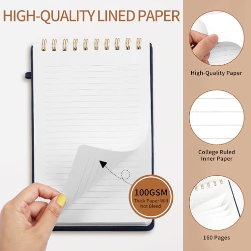 TSFPapier A5 Top Spiral Notebook, Fabric Hardcover College Ruled Journal
