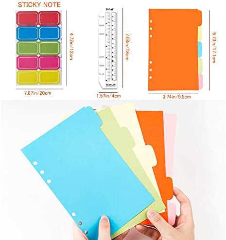 DY.2ten a6 6-Hole Binder Notebook Refills Set - 135 Sheets (270 Pages) Graph Paper + 2pcs Zipper Binder Pockets + 5 Pcs Dividers + Index Note Tabs + Ruler for Filofax a6