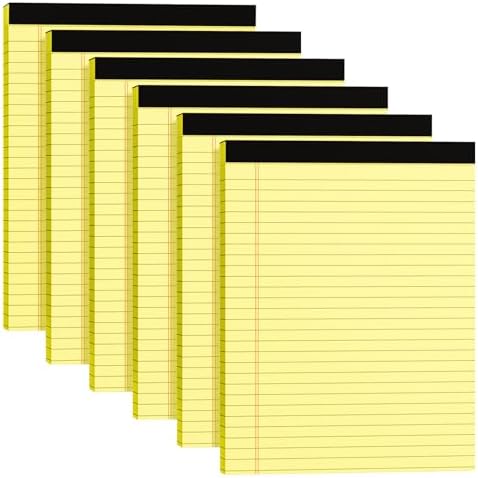 Legal Pads 8.5 x 11, 6 Pack Yellow Wide Ruled Note Pads 8.5 x 11 Pads