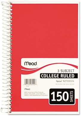 Mead, 06900, Spiral Notebook, 3 Subjects, Medium/College Rule, Assorted Color Covers, 9.5 x 5.5, 150 Sheets, Sold As 1 Notebook