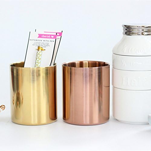 Rose Gold Pen Holder Glossy Stainless Steel Pencil Cup for Desk Organizers Multi Use Makeup Brush Holder Flower Vase Mini Pot Decor