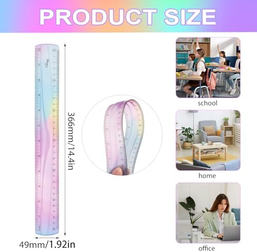 6 Pack Flexible Rulers 12 Inch/30 Cm, Soft PVC, Assorted Colors